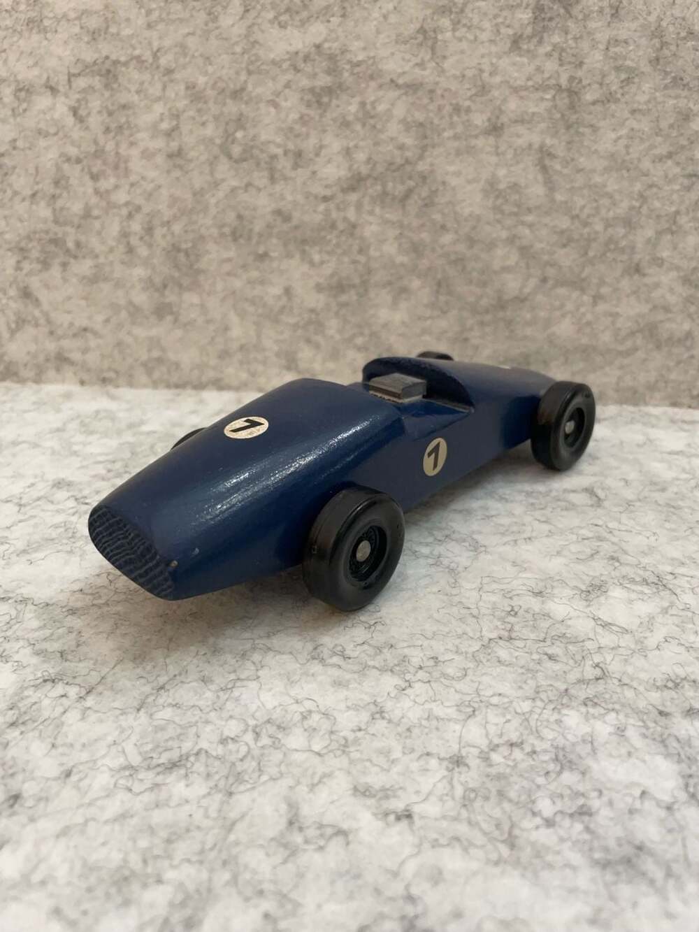 Vintage Handcrafted Blue Pinewood Derby Race Car #7 - Picture 3 of 7